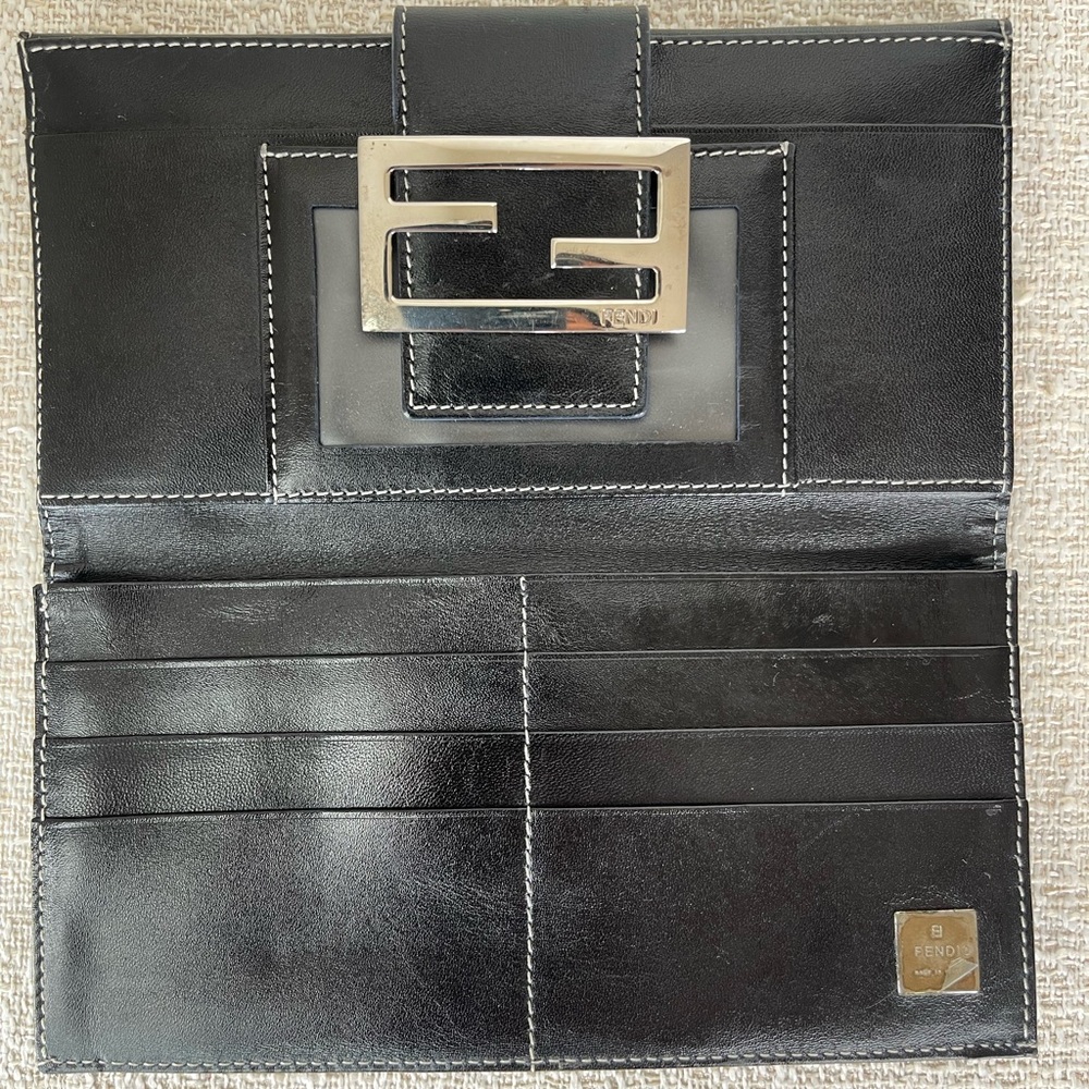 Fendi Navy and Beige Zucca Canvas Clutch with Black Leather Strap - Picture 5 of 11